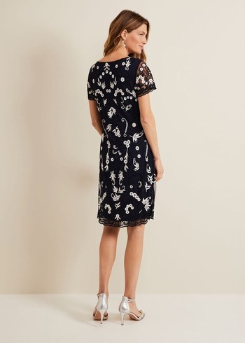 Phase Eight Florisa Embroidered Dress Navy Canada | KMVULO-174